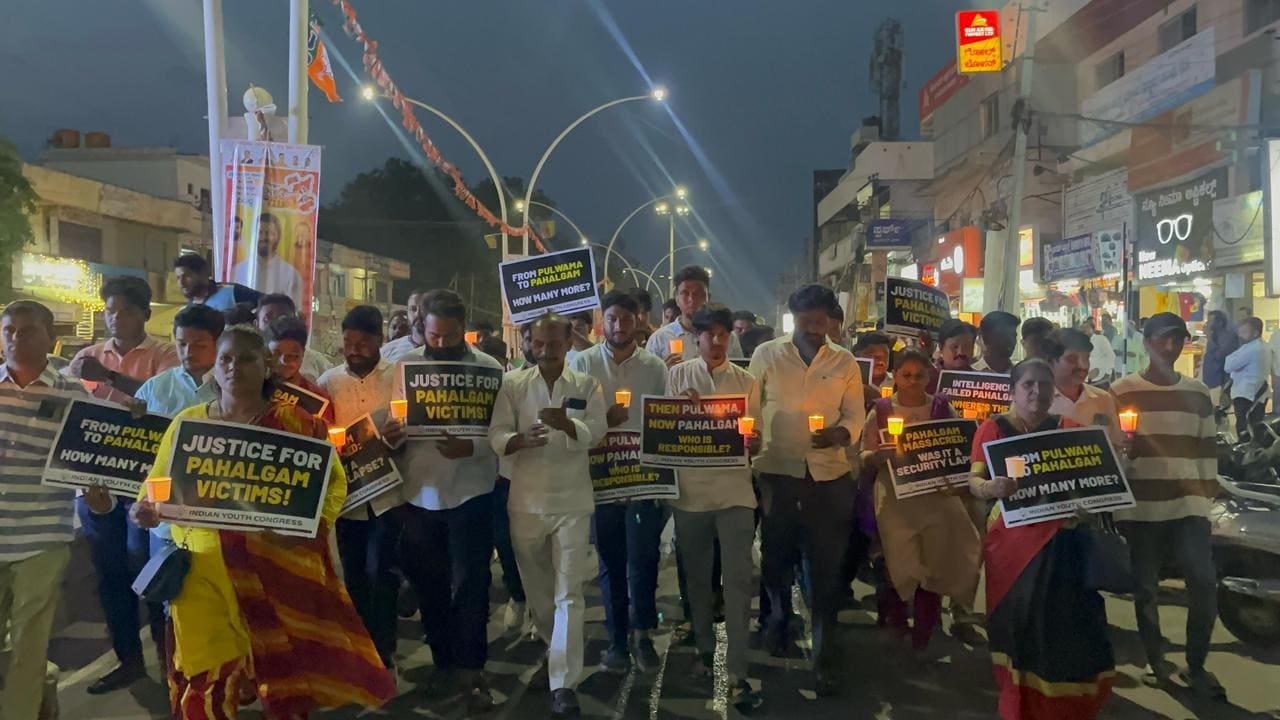 Candlelight March For Pahalgam Terror Victims — Campaign action by Ballari Youth Congress in Ballari City on 23 April 2025